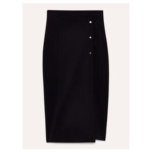 Babaton Aritzia Black Midi Pencil Skirt Billy Asymmetrical Waist Button Size 4